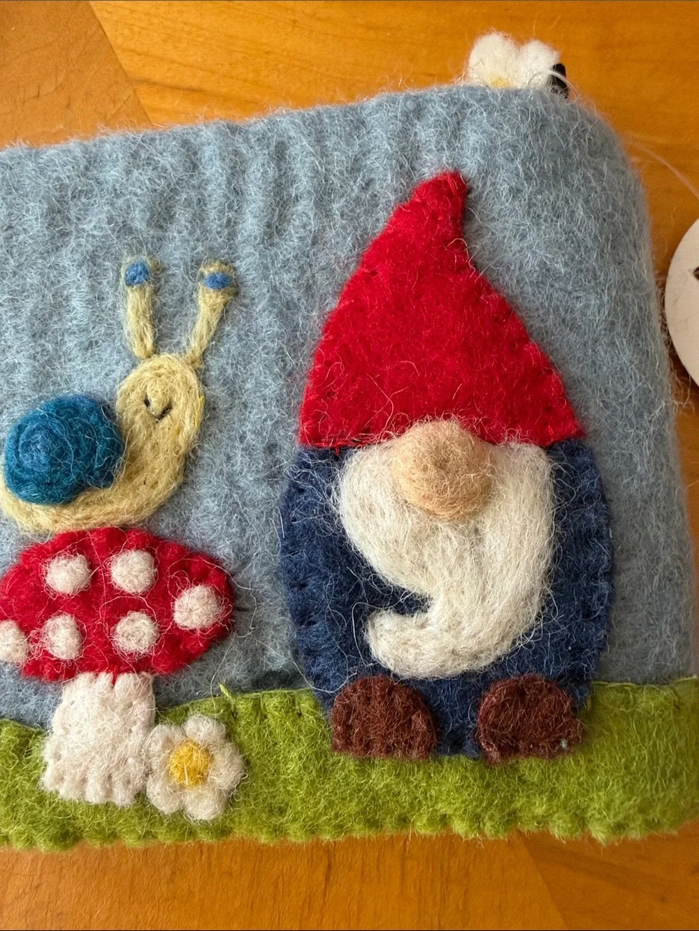 Hand-Felted Grey Kids Pouch with Red Gnome Hat